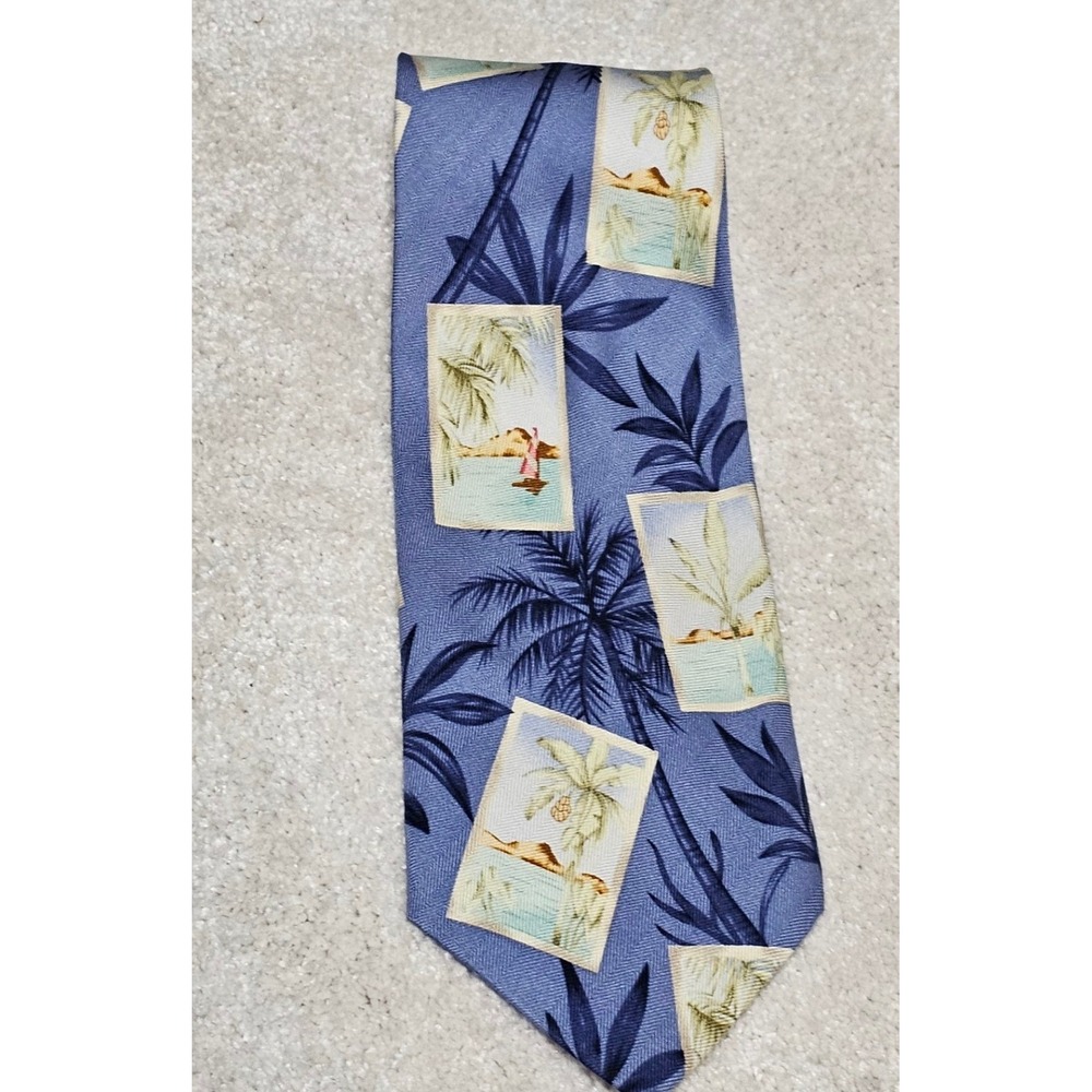 Tommy Bahama Mens Silk Beach Scene Tie Blue Palm Tree Vacation Summer Necktie - Picture 3 of 9